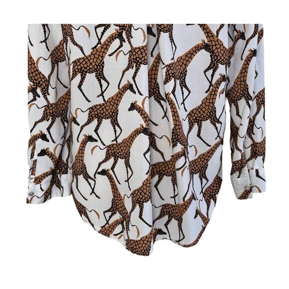 JANE + DELANCEY Giraffe Safari Button Down Long Sleeve Casual Retro Blouse Sz L - Picture 8 of 14